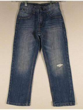 PD&C Girls Distressed Denim Straight Jeans High Rise Pockets Size 7 Blue
